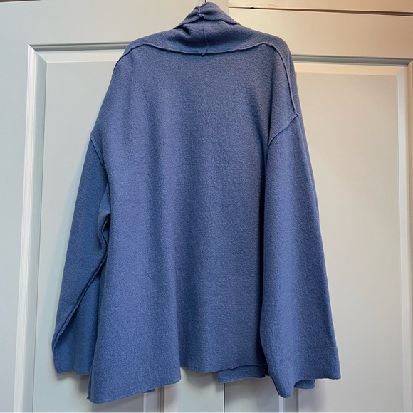 Chico's 100% Wool Periwinkle Open Front Pockets Sweater Duster Cardigan XL - Picture 8 of 10
